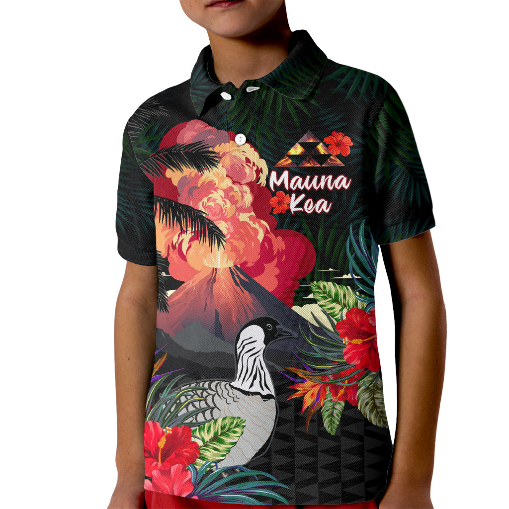 Hawaii Mauna Kea Kid Polo Shirt White Mountain With Nene Tropical Vibes LT14 Kid Black - Polynesian Pride