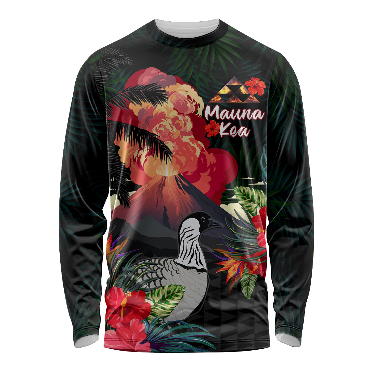 Hawaii Mauna Kea Long Sleeve Shirt White Mountain With Nene Tropical Vibes LT14 Unisex Black - Polynesian Pride