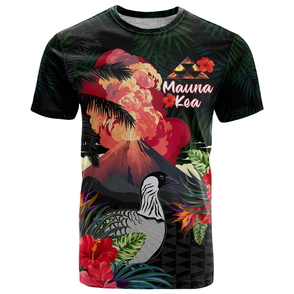 Hawaii Mauna Kea T Shirt White Mountain With Nene Tropical Vibes LT14 Black - Polynesian Pride