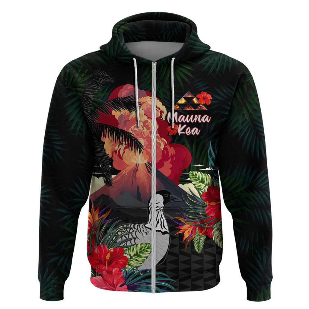Hawaii Mauna Kea Zip Hoodie White Mountain With Nene Tropical Vibes LT14 Zip Hoodie Black - Polynesian Pride
