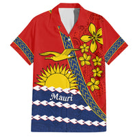 Personalised Mauri Kiribati Family Matching Short Sleeve Bodycon Dress and Hawaiian Shirt Polynesian Ribaberiki Flag Style Mix Plumeria LT14 Dad's Shirt - Short Sleeve Red - Polynesian Pride