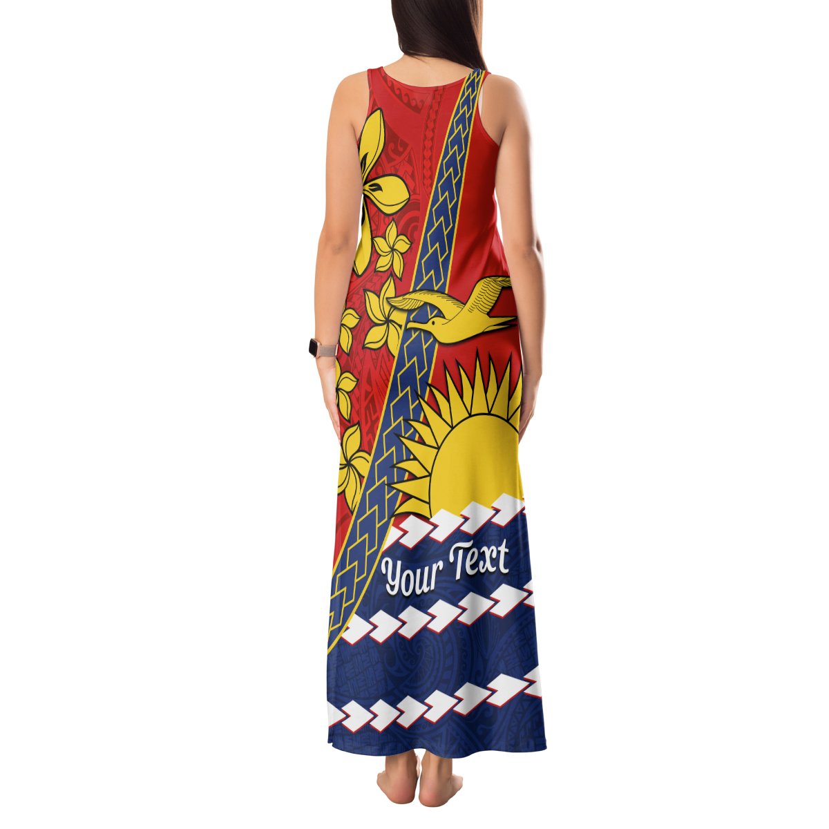 Personalised Mauri Kiribati Tank Maxi Dress Polynesian Ribaberiki Flag Style Mix Plumeria LT14 - Polynesian Pride