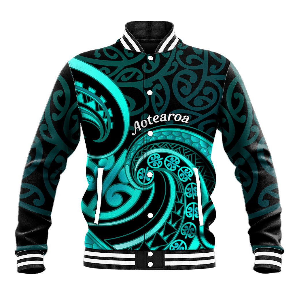 Turquoise New Zealand Mangopare Baseball Jacket Aotearoa Maori Koru Style LT14 Unisex Turquoise - Polynesian Pride