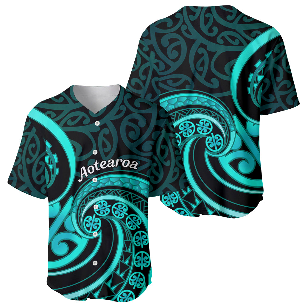 Turquoise New Zealand Mangopare Baseball Jersey Aotearoa Maori Koru Style LT14 - Polynesian Pride