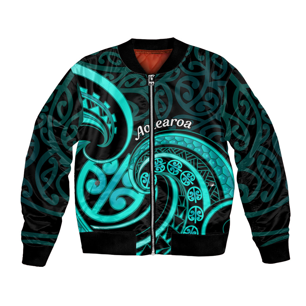 Turquoise New Zealand Mangopare Bomber Jacket Aotearoa Maori Koru Style LT14 Unisex Turquoise - Polynesian Pride