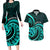 Turquoise New Zealand Mangopare Couples Matching Long Sleeve Bodycon Dress and Hawaiian Shirt Aotearoa Maori Koru Style LT14 Turquoise - Polynesian Pride