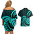 Turquoise New Zealand Mangopare Couples Matching Off Shoulder Short Dress and Hawaiian Shirt Aotearoa Maori Koru Style LT14 - Polynesian Pride