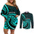 Turquoise New Zealand Mangopare Couples Matching Off Shoulder Short Dress and Long Sleeve Button Shirt Aotearoa Maori Koru Style LT14 Turquoise - Polynesian Pride