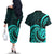 Turquoise New Zealand Mangopare Couples Matching Off The Shoulder Long Sleeve Dress and Hawaiian Shirt Aotearoa Maori Koru Style LT14 - Polynesian Pride