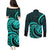 Turquoise New Zealand Mangopare Couples Matching Puletasi and Long Sleeve Button Shirt Aotearoa Maori Koru Style LT14 - Polynesian Pride