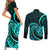 Turquoise New Zealand Mangopare Couples Matching Short Sleeve Bodycon Dress and Long Sleeve Button Shirt Aotearoa Maori Koru Style LT14 - Polynesian Pride