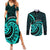 Turquoise New Zealand Mangopare Couples Matching Summer Maxi Dress and Long Sleeve Button Shirt Aotearoa Maori Koru Style LT14 Turquoise - Polynesian Pride