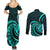 Turquoise New Zealand Mangopare Couples Matching Summer Maxi Dress and Long Sleeve Button Shirt Aotearoa Maori Koru Style LT14 - Polynesian Pride