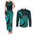 Turquoise New Zealand Mangopare Couples Matching Tank Maxi Dress and Long Sleeve Button Shirt Aotearoa Maori Koru Style LT14 Turquoise - Polynesian Pride