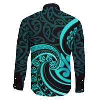 Turquoise New Zealand Mangopare Family Matching Off Shoulder Long Sleeve Dress and Hawaiian Shirt Aotearoa Maori Koru Style LT14 - Polynesian Pride