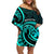 Turquoise New Zealand Mangopare Family Matching Off Shoulder Short Dress and Hawaiian Shirt Aotearoa Maori Koru Style LT14 Mom's Dress Turquoise - Polynesian Pride