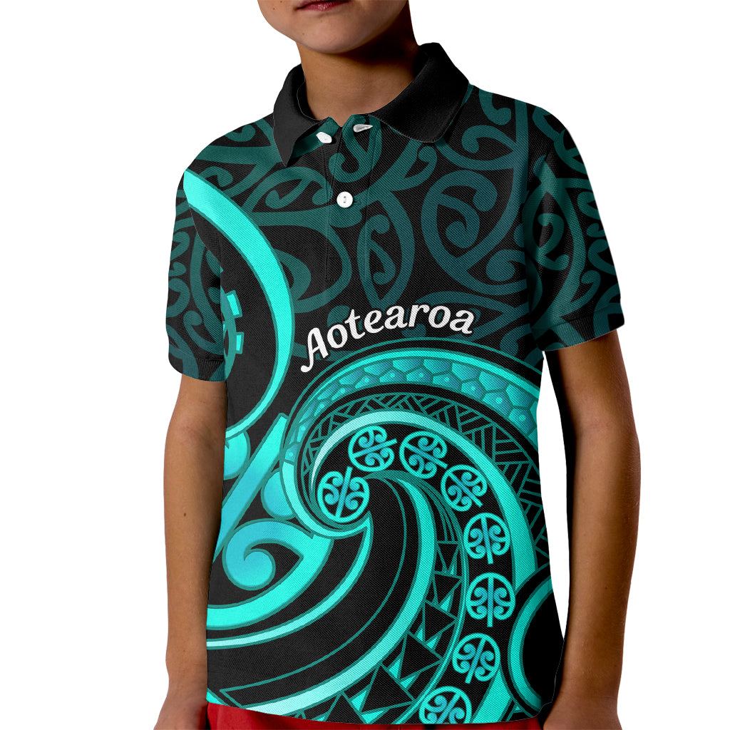 Turquoise New Zealand Mangopare Kid Polo Shirt Aotearoa Maori Koru Style LT14 Kid Turquoise - Polynesian Pride