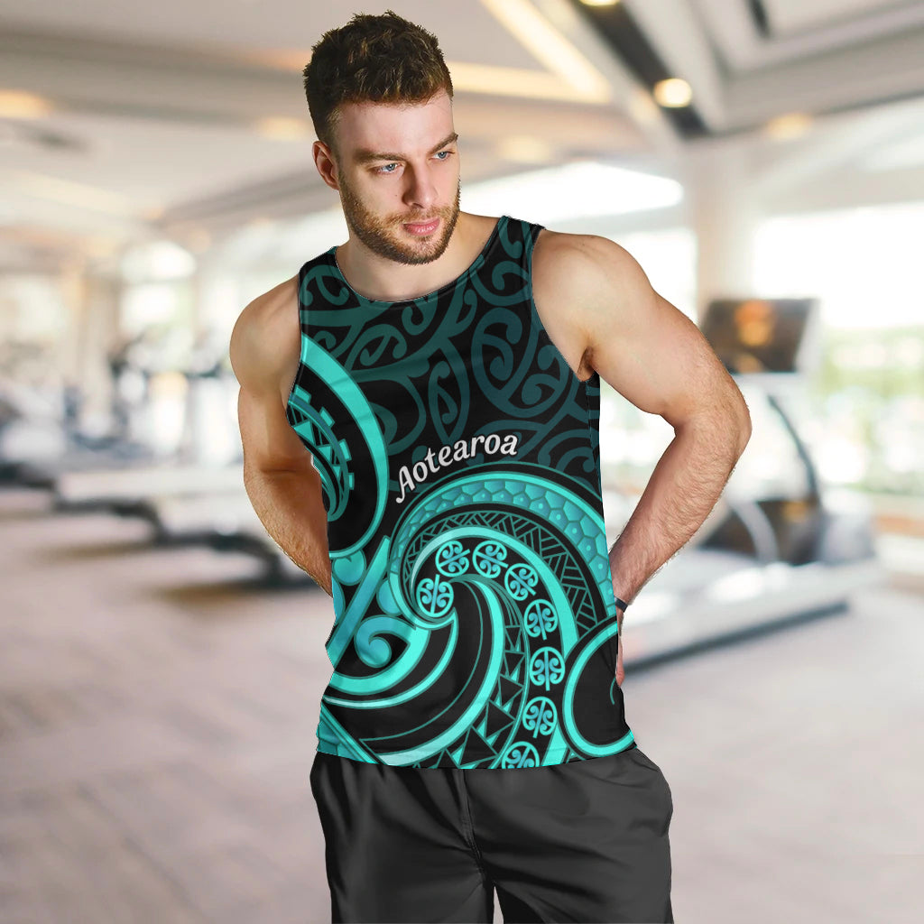 Turquoise New Zealand Mangopare Men Tank Top Aotearoa Maori Koru Style LT14 Turquoise - Polynesian Pride