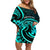 Turquoise New Zealand Mangopare Off Shoulder Short Dress Aotearoa Maori Koru Style LT14 Women Turquoise - Polynesian Pride