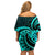 Turquoise New Zealand Mangopare Off Shoulder Short Dress Aotearoa Maori Koru Style LT14 - Polynesian Pride