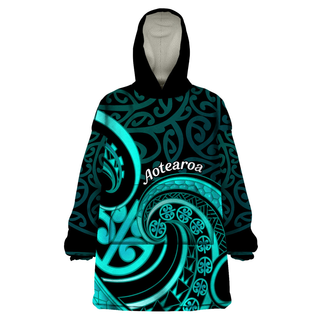 Turquoise New Zealand Mangopare Wearable Blanket Hoodie Aotearoa Maori Koru Style LT14 One Size Turquoise - Polynesian Pride