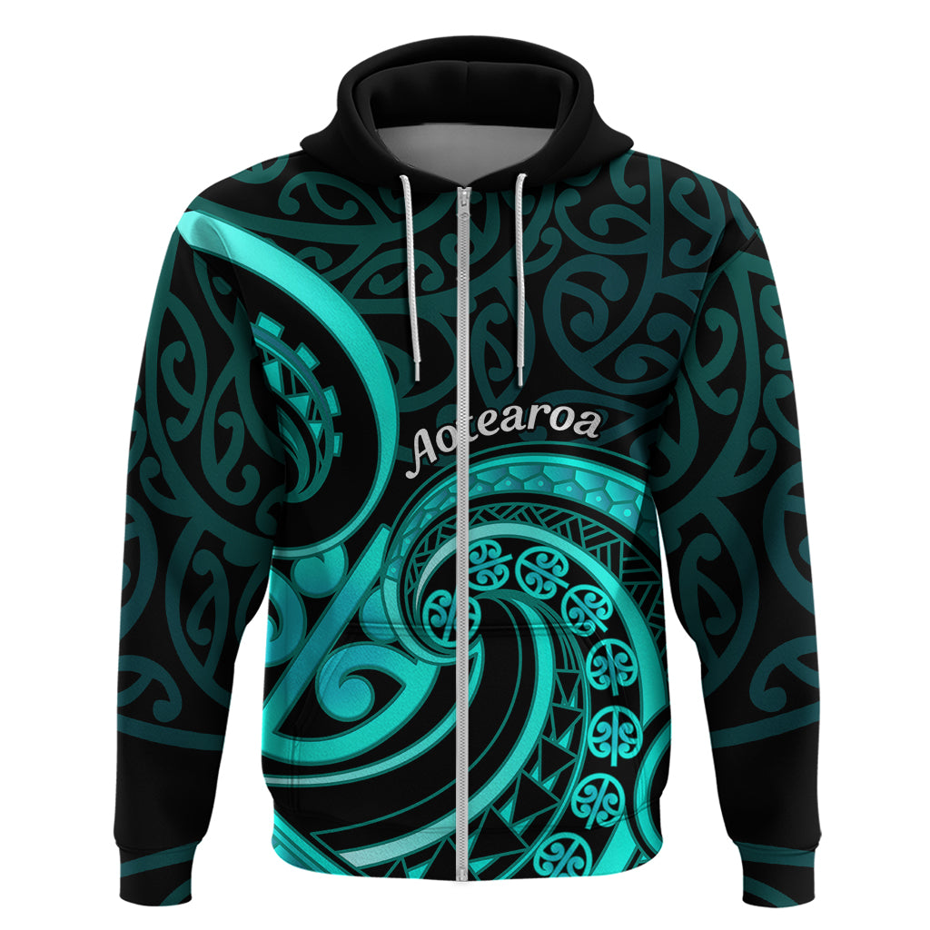 Turquoise New Zealand Mangopare Zip Hoodie Aotearoa Maori Koru Style LT14 Zip Hoodie Turquoise - Polynesian Pride