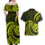 Lime Green New Zealand Mangopare Couples Matching Off Shoulder Maxi Dress and Hawaiian Shirt Aotearoa Maori Koru Style LT14 - Polynesian Pride