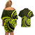 Lime Green New Zealand Mangopare Couples Matching Off Shoulder Short Dress and Hawaiian Shirt Aotearoa Maori Koru Style LT14 - Polynesian Pride