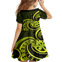Lime Green New Zealand Mangopare Family Matching Off Shoulder Short Dress and Hawaiian Shirt Aotearoa Maori Koru Style LT14 - Polynesian Pride