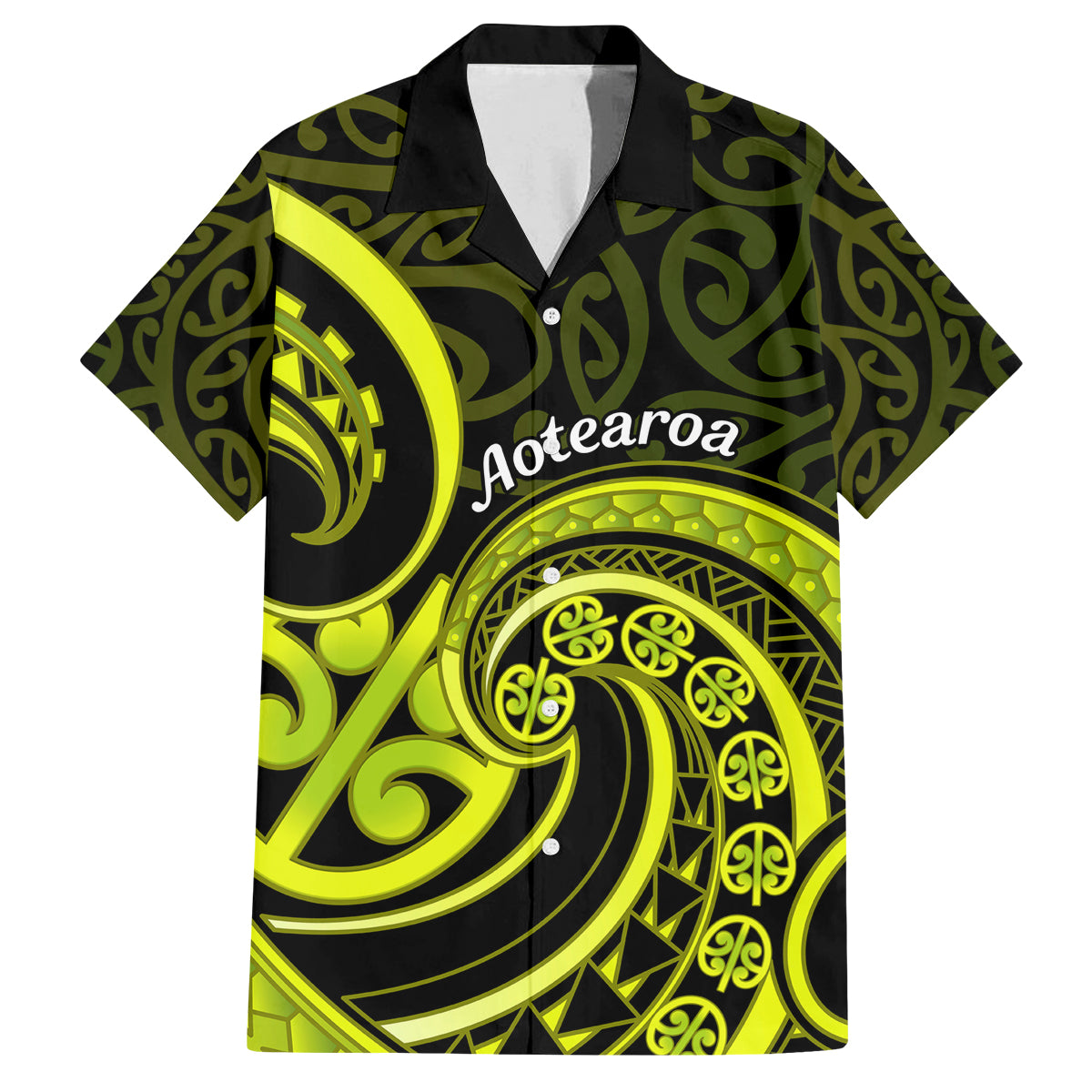 Lime Green New Zealand Mangopare Family Matching Off Shoulder Short Dress and Hawaiian Shirt Aotearoa Maori Koru Style LT14 Dad's Shirt - Short Sleeve Lime Green - Polynesian Pride