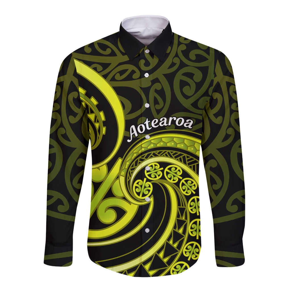 Lime Green New Zealand Mangopare Long Sleeve Button Shirt Aotearoa Maori Koru Style LT14 Unisex Lime Green - Polynesian Pride