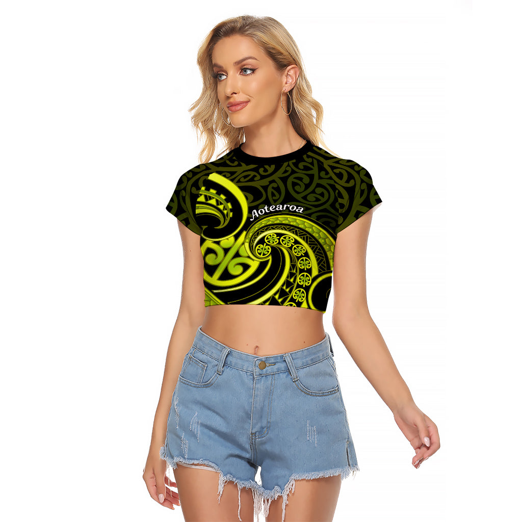 Lime Green New Zealand Mangopare Raglan Cropped T Shirt Aotearoa Maori Koru Style LT14 Female Lime Green - Polynesian Pride