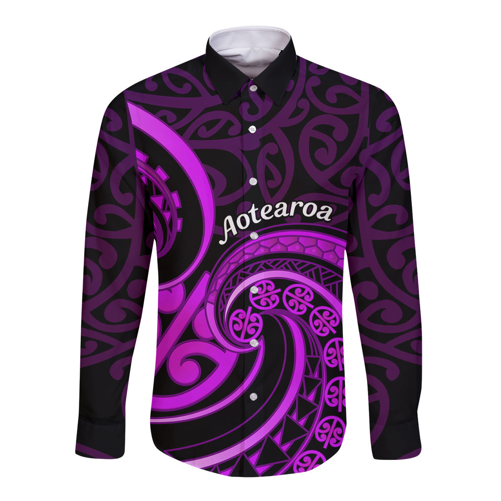 Purple Aotearoa Mangopare Long Sleeve Button Shirt NZ Maori Koru Style LT14 Unisex Purple - Polynesian Pride