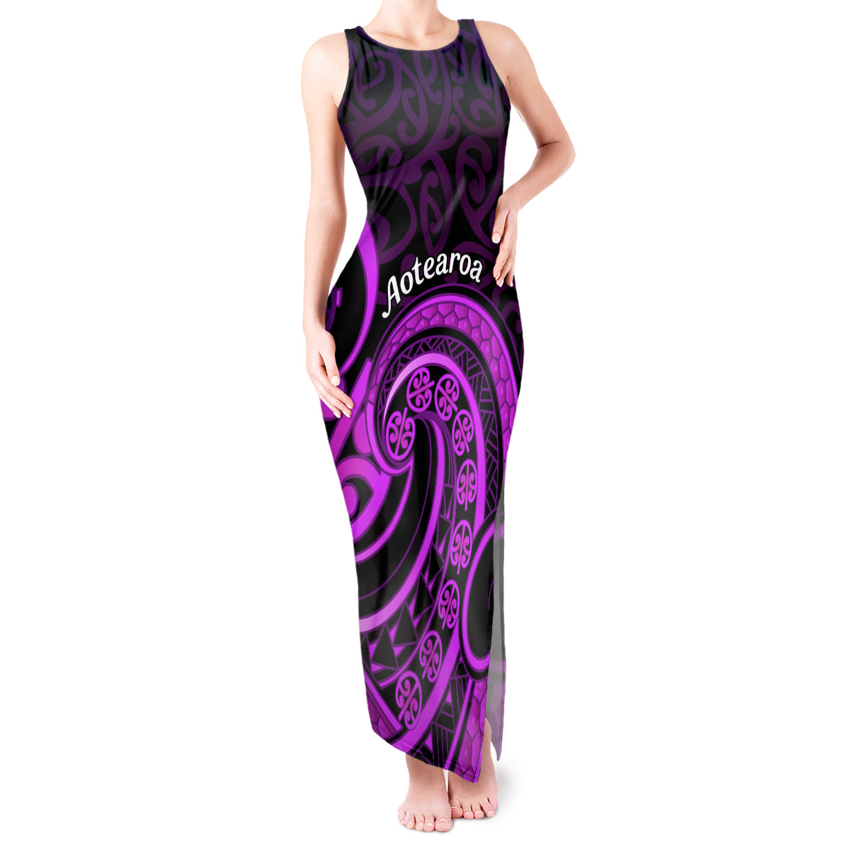 Purple Aotearoa Mangopare Tank Maxi Dress NZ Maori Koru Style LT14 Women Purple - Polynesian Pride