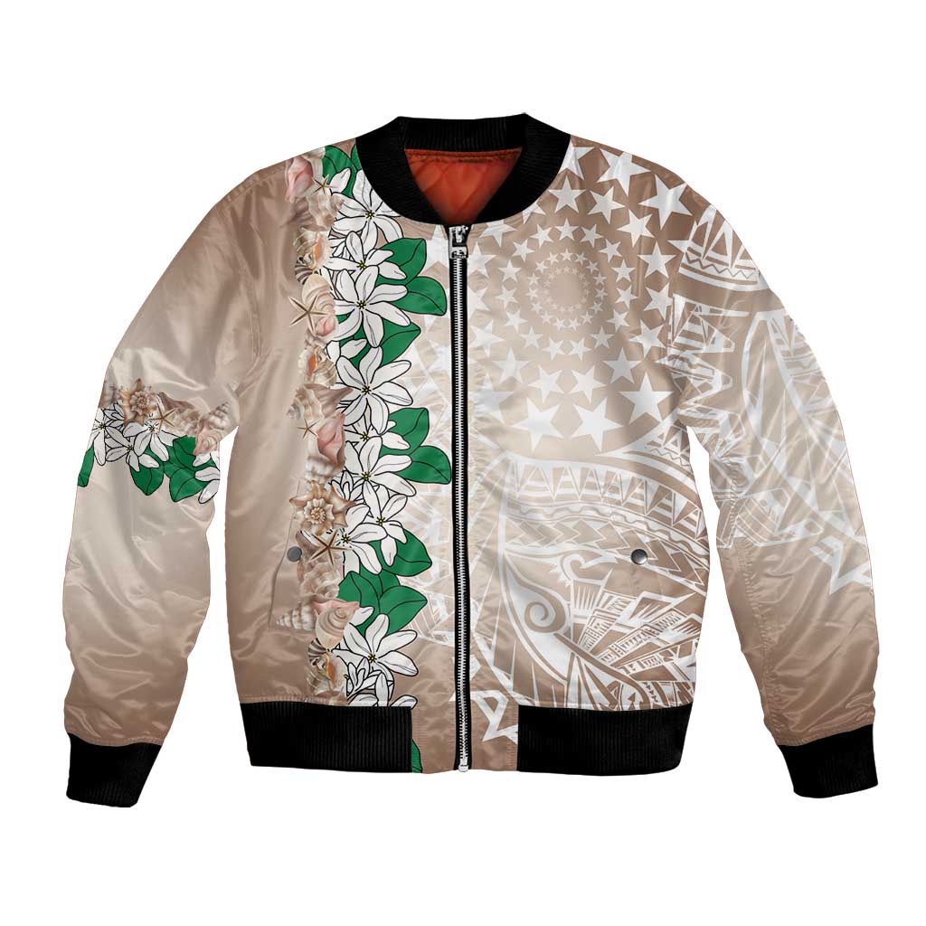 Cook Islands Tiare Maori With Conch Shell Bomber Jacket 2025 Pasifika Polynesian Tattoo