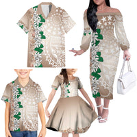 Cook Islands Tiare Maori With Conch Shell Family Matching Off The Shoulder Long Sleeve Dress and Hawaiian Shirt 2025 Pasifika Polynesian Tattoo