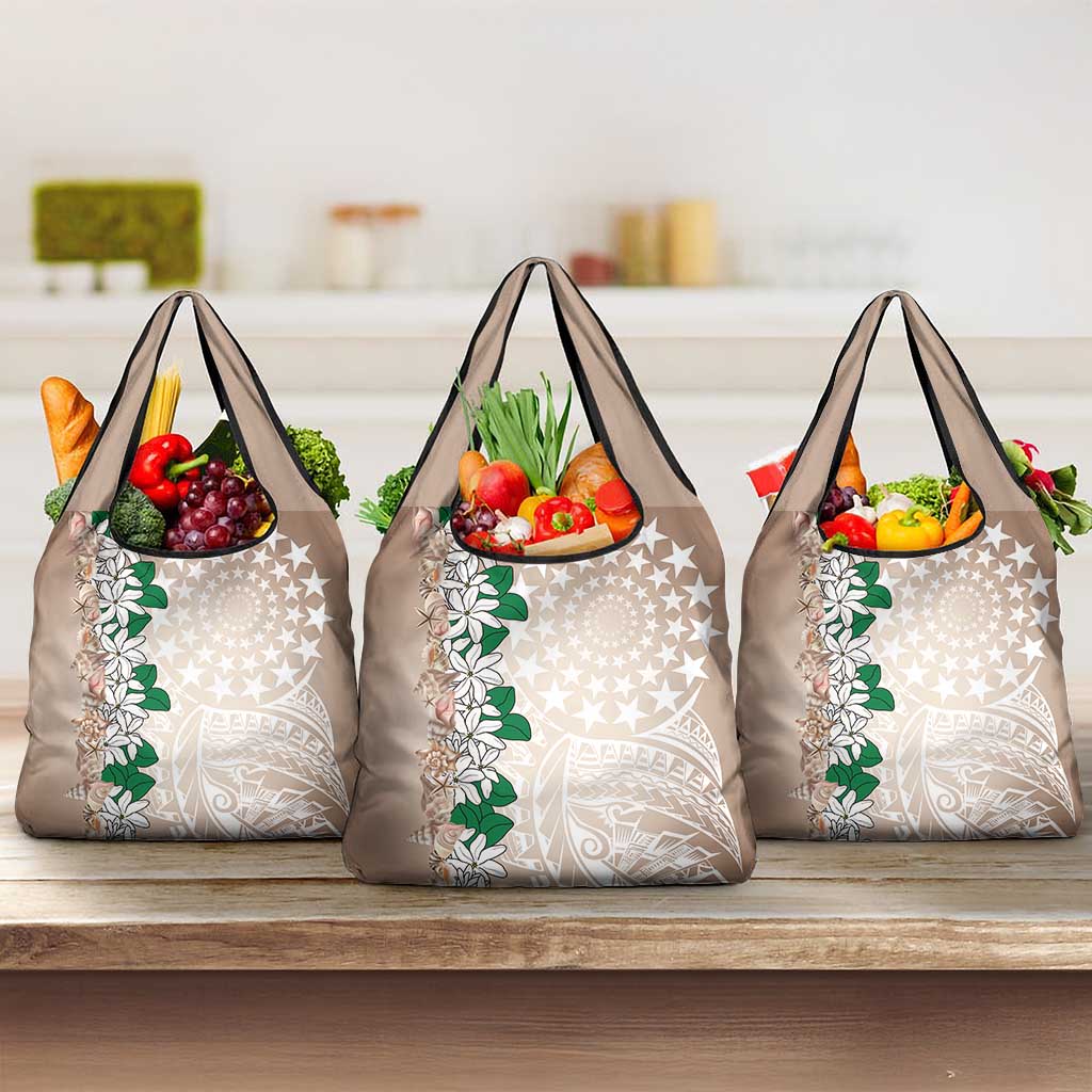 Cook Islands Tiare Maori With Conch Shell Grocery Bag 2025 Pasifika Polynesian Tattoo