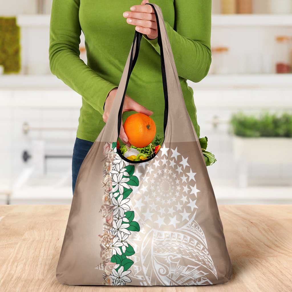 Cook Islands Tiare Maori With Conch Shell Grocery Bag 2025 Pasifika Polynesian Tattoo