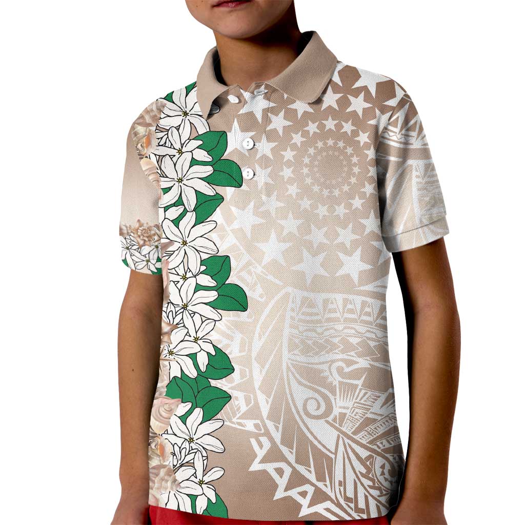 Cook Islands Tiare Maori With Conch Shell Kid Polo Shirt 2025 Pasifika Polynesian Tattoo