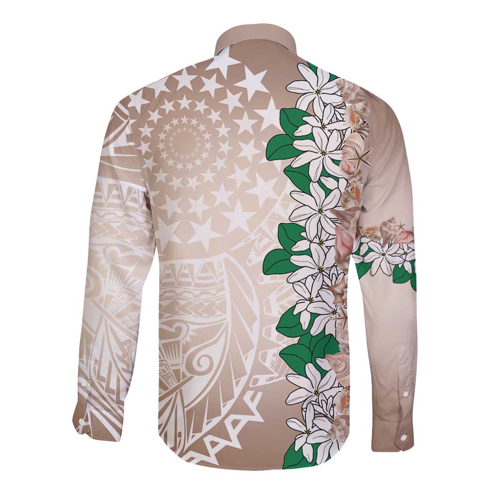 Cook Islands Tiare Maori With Conch Shell Long Sleeve Button Shirt 2025 Pasifika Polynesian Tattoo LT14 - Polynesian Pride
