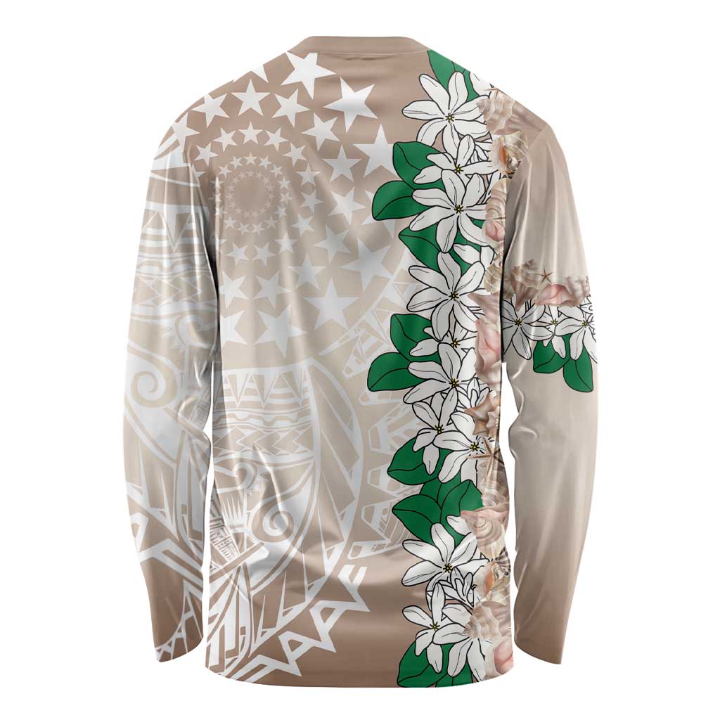 Cook Islands Tiare Maori With Conch Shell Long Sleeve Shirt 2025 Pasifika Polynesian Tattoo LT14 - Polynesian Pride