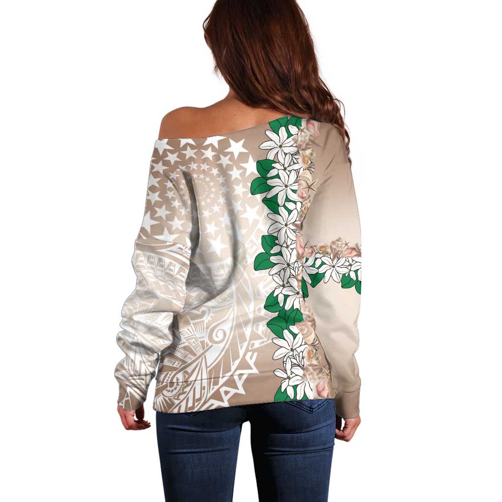 Cook Islands Tiare Maori With Conch Shell Off Shoulder Sweater 2025 Pasifika Polynesian Tattoo