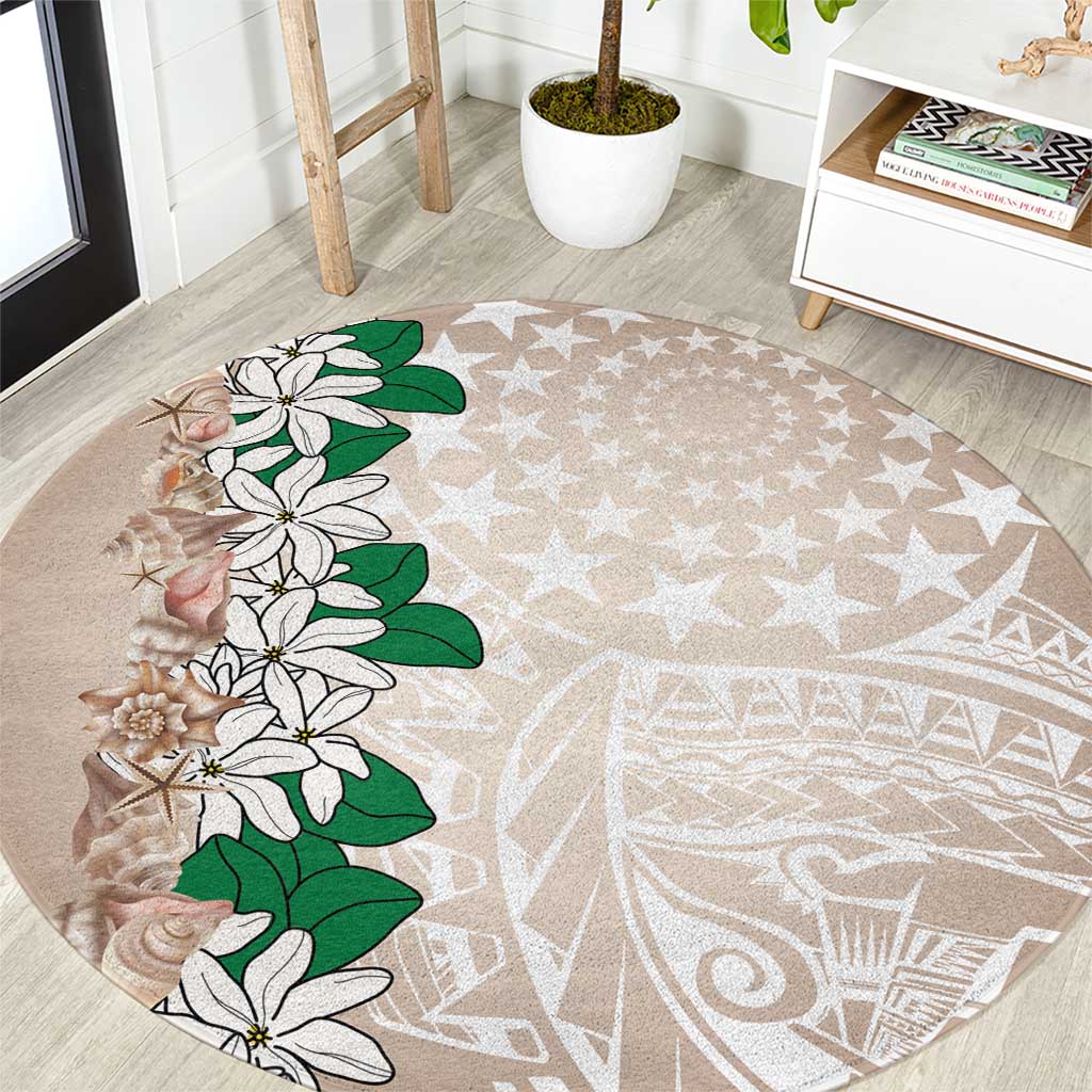 Cook Islands Tiare Maori With Conch Shell Round Carpet 2025 Pasifika Polynesian Tattoo