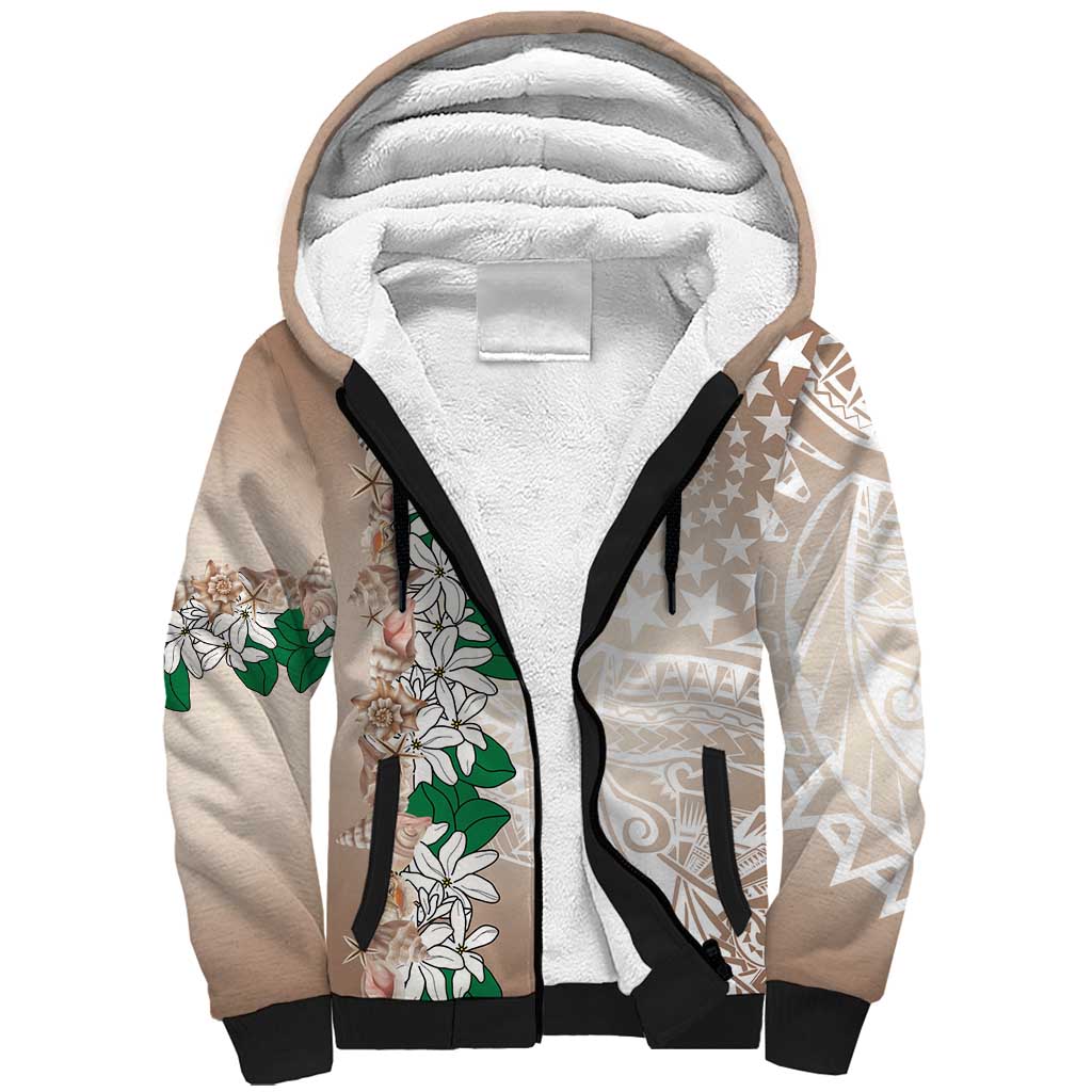 Cook Islands Tiare Maori With Conch Shell Sherpa Hoodie 2025 Pasifika Polynesian Tattoo LT14 Unisex Brown - Polynesian Pride