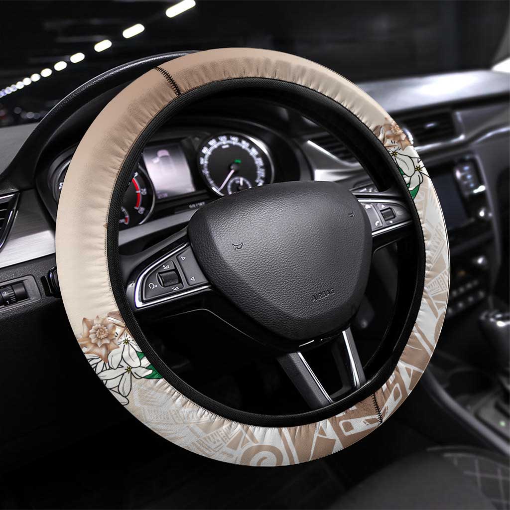 Cook Islands Tiare Maori With Conch Shell Steering Wheel Cover 2025 Pasifika Polynesian Tattoo LT14 Universal Fit Brown - Polynesian Pride