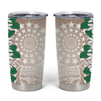 Cook Islands Tiare Maori With Conch Shell Tumbler Cup 2025 Pasifika Polynesian Tattoo LT14 Brown - Polynesian Pride