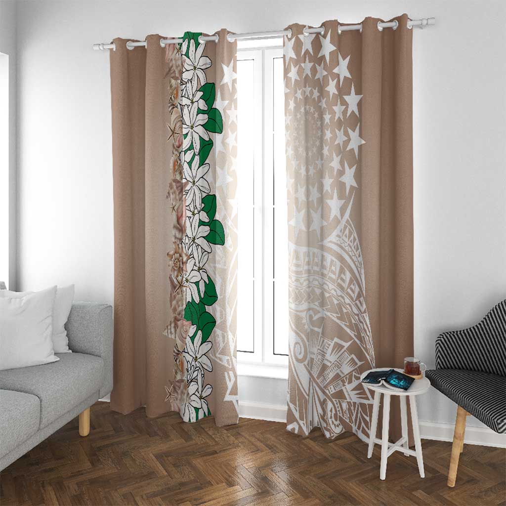 Cook Islands Tiare Maori With Conch Shell Window Curtain 2025 Pasifika Polynesian Tattoo LT14 With Grommets Brown - Polynesian Pride