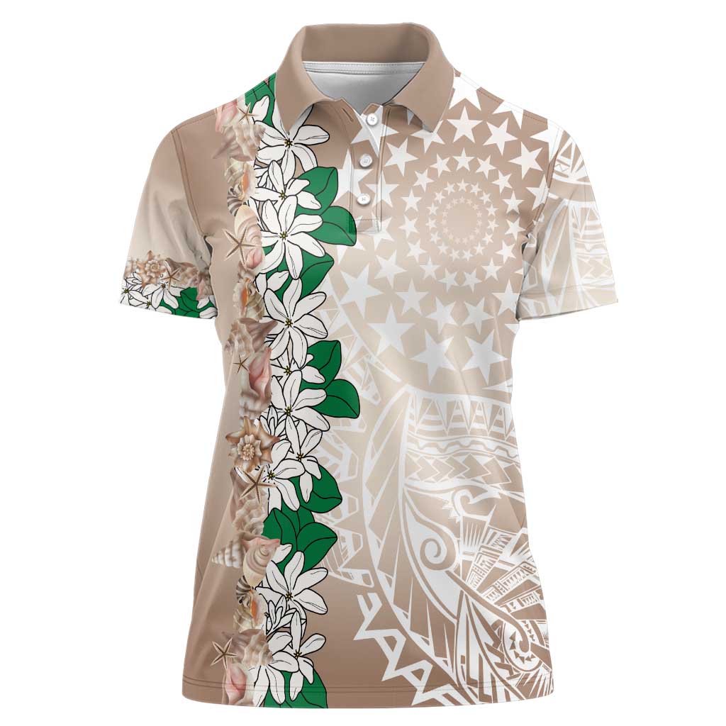 Cook Islands Tiare Maori With Conch Shell Women Polo Shirt 2025 Pasifika Polynesian Tattoo