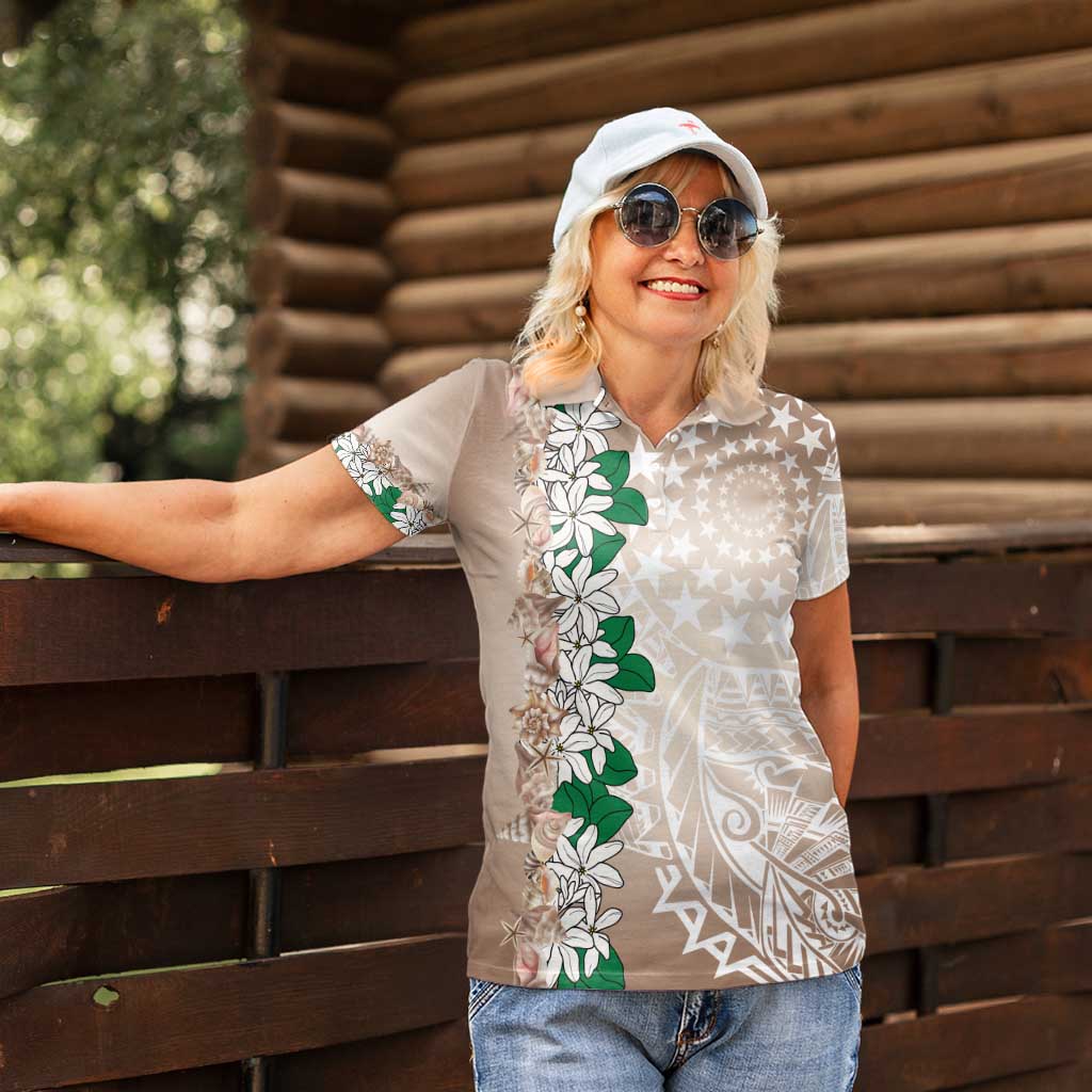 Cook Islands Tiare Maori With Conch Shell Women Polo Shirt 2025 Pasifika Polynesian Tattoo