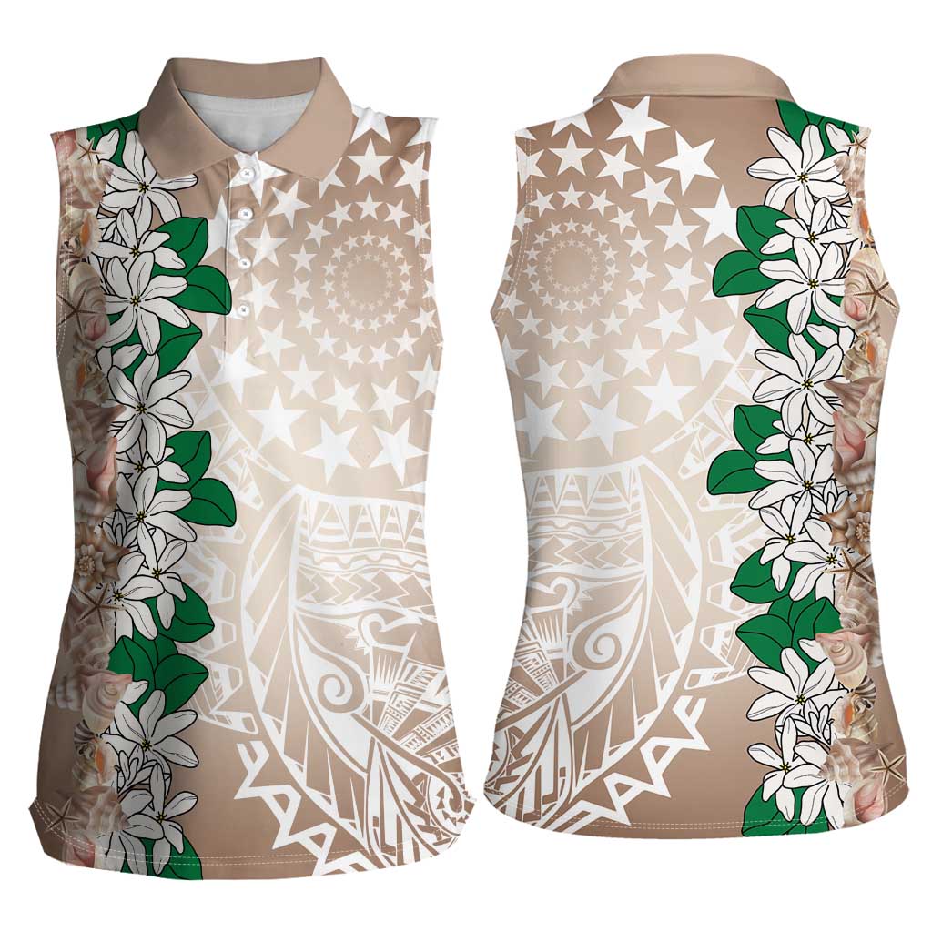 Cook Islands Tiare Maori With Conch Shell Women Sleeveless Polo Shirt 2025 Pasifika Polynesian Tattoo